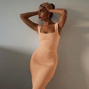 Ribbed Knit Bodycon Mermaid Dress with Ruffle Hem | New Party Dress